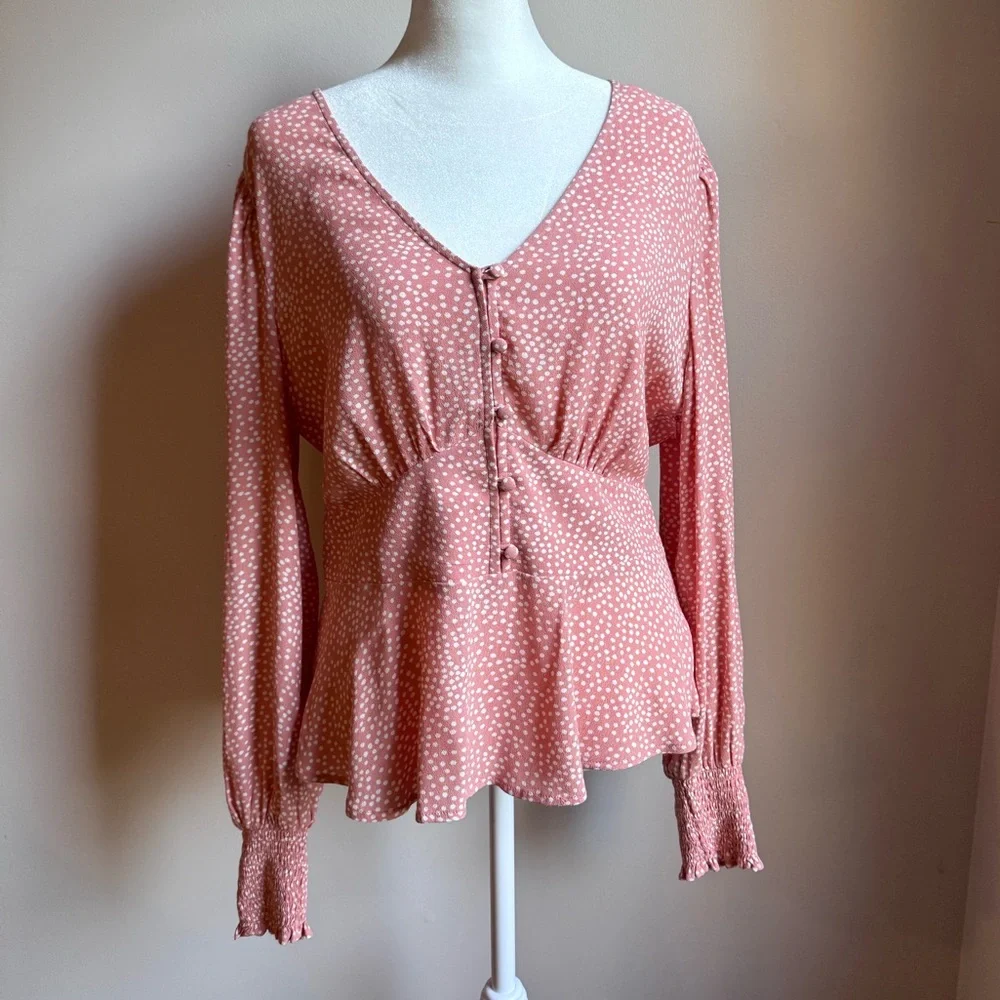 LOFT Coral Pink Button-Front Peplum Blouse Women’s Size 6